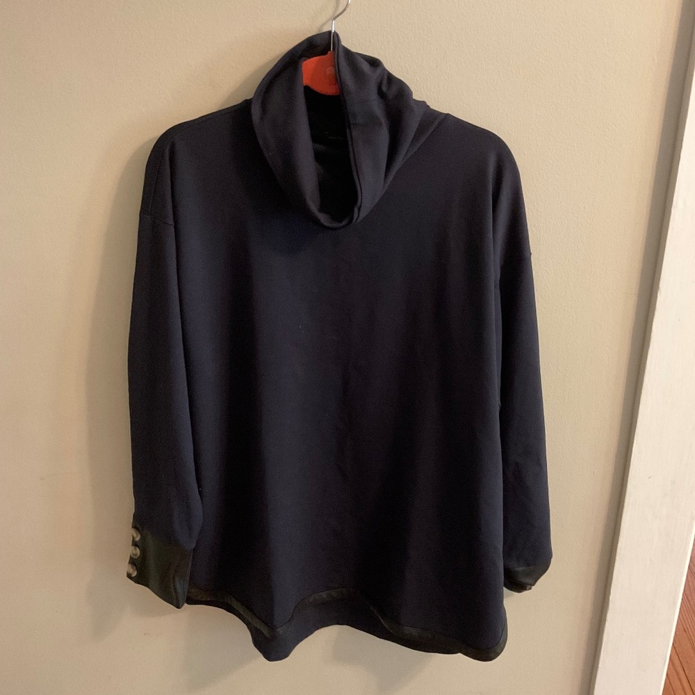 Navy & Black Top with Leather Details - Ann Taylor